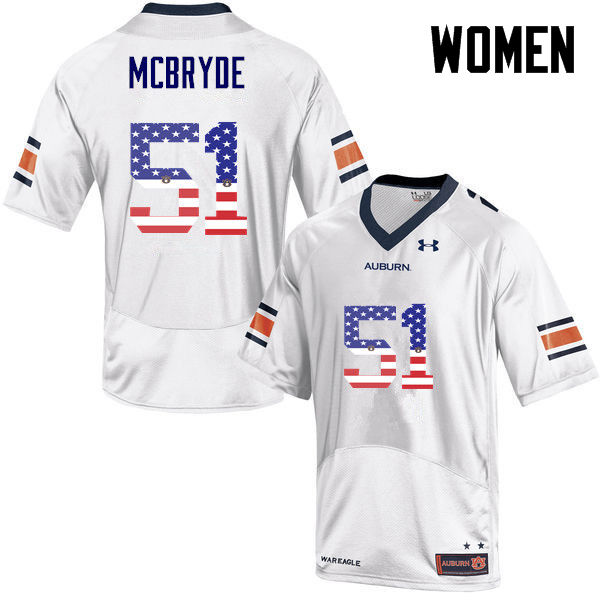Women #51 Richard McBryde Auburn Tigers USA Flag Fashion College Football Jerseys-White